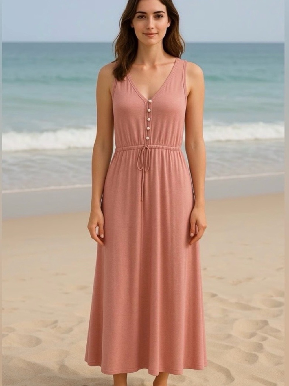 Wrap London Terra Cotta Sleeveless V-Neck Maxi Dress